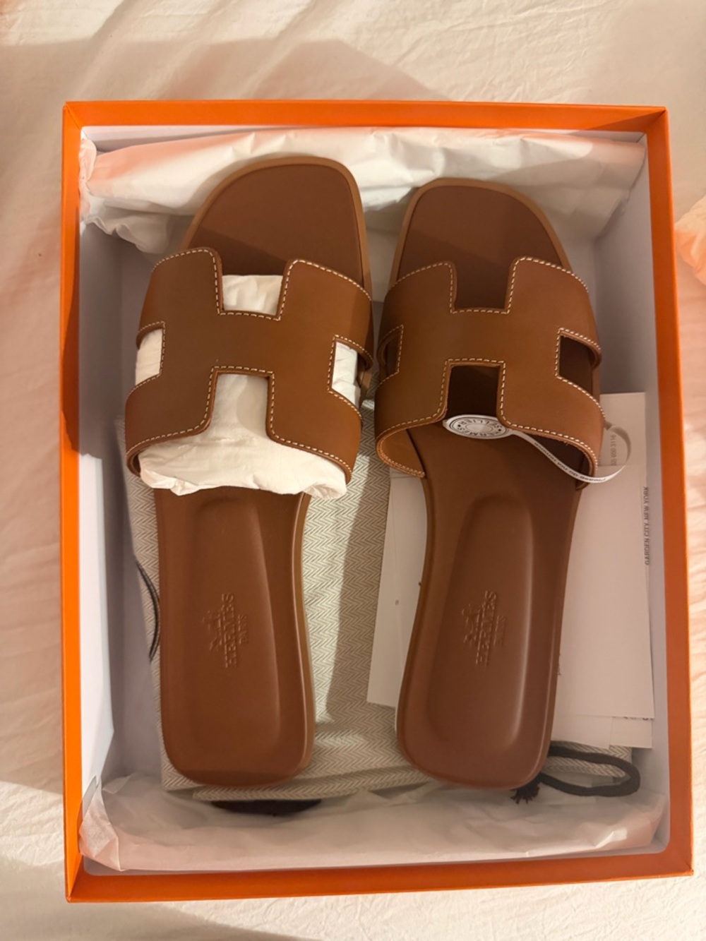 Hermes Brown Leather Oran Slide Sandals